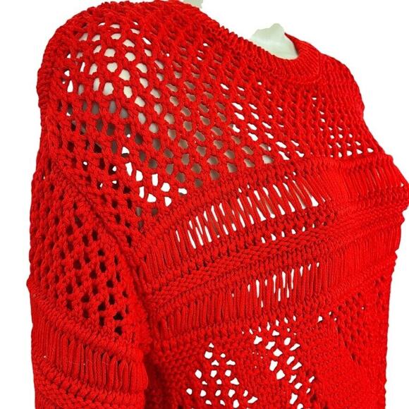 Zara Womens Loose Open Crochet Knit Red Pullover 3/4 Sleeve Sweater sz Small - Picture 4 of 16